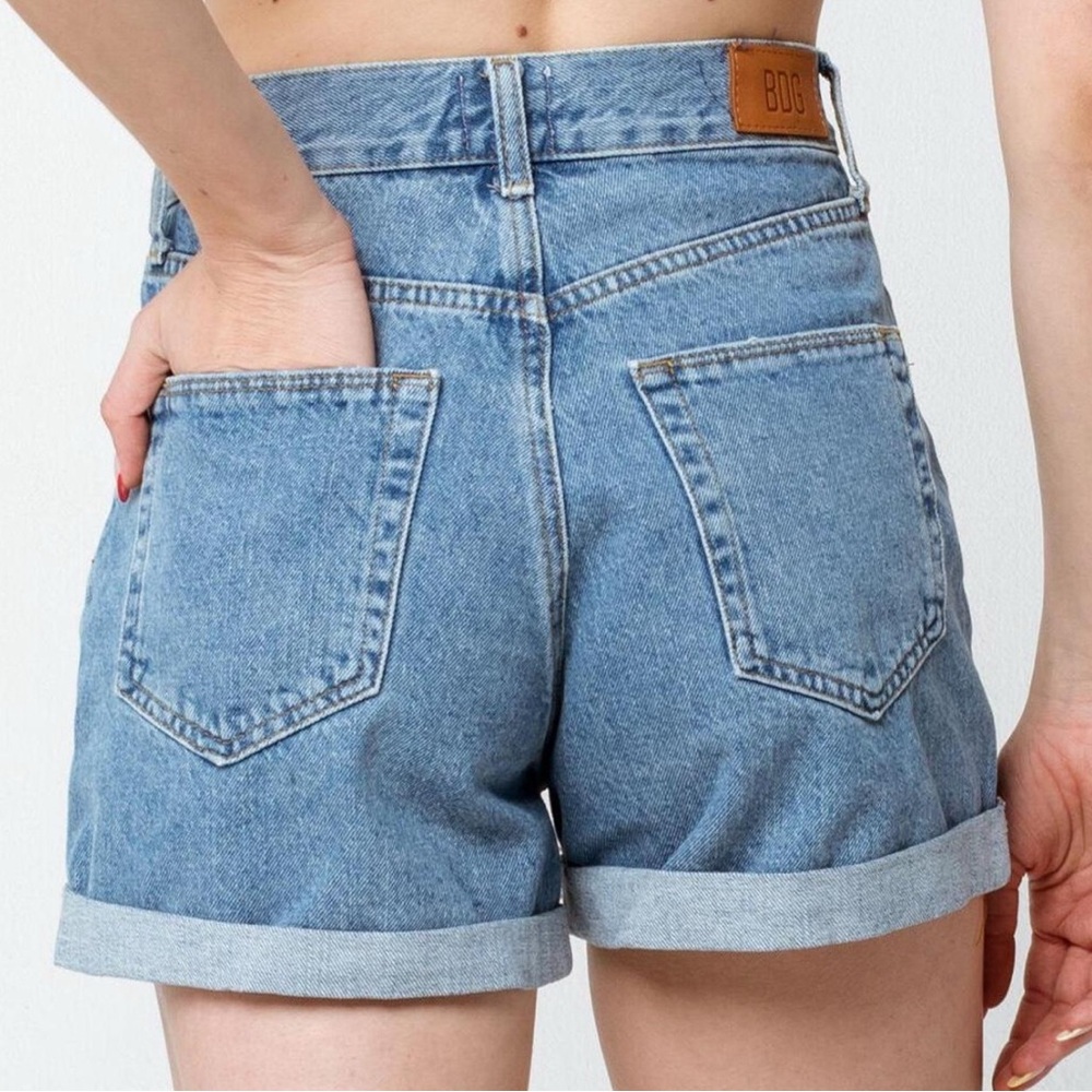 BDG Light Blue High-Rise Cuffed Jean Shorts